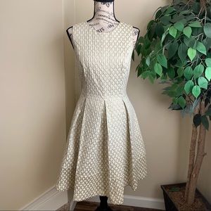 Eliza J Gold Jacquard Embroidered Fit & Flare Dress Sz 10